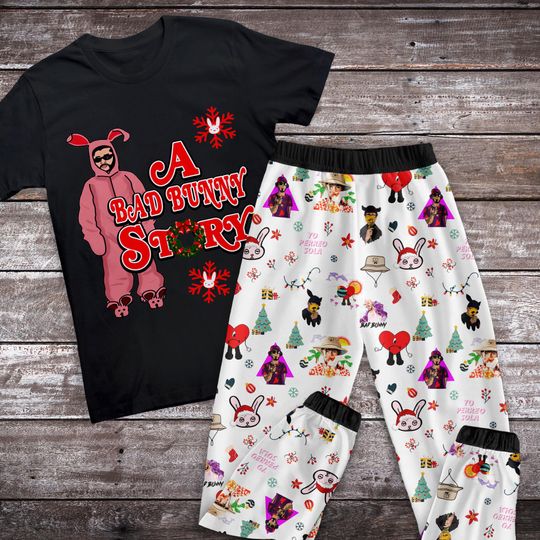 A Bad Bunny Story Pajamas Set, Family Pajamas, Family Christmas Pajamas Set.