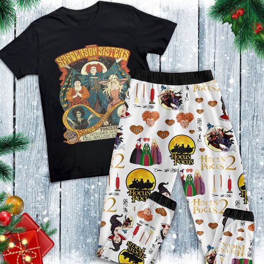 Its Just A Bunch Of Hocus Pocus Horror Movie Pajamas Set, Its Just A Bunch Of Pajamas Set, Sanderson Sisters Pajamas For Adult And Kids
