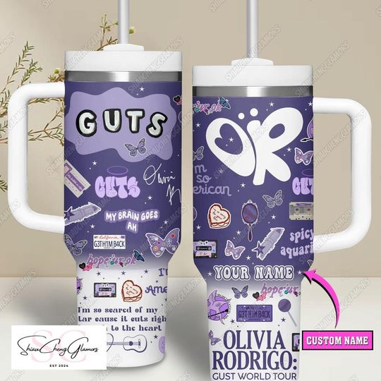 Custome Olivia Rodrigo Tumbler, Guts World Tour Tumbler With Handle, Olivia Rodrigo Fans Gift, Gift For Concert Olivia , Gift For Birth