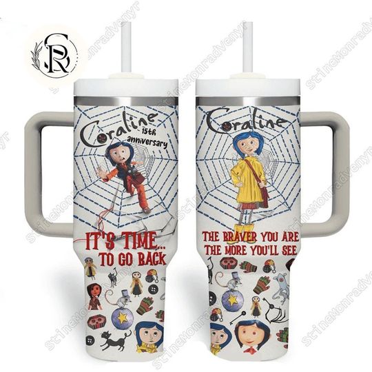 Discover Halloween Coraline 40oz Tumbler, Horror Character Tumbler With Straw, Coraline Doll Movie Stainless Tumbler, Spooky Season Movie Cup