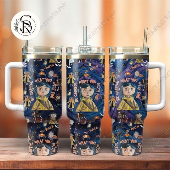 Discover Halloween Coraline Stainless Steel Tumbler, Horror Character Tumbler, Disney Cartoon Halloween, Spooky Movie, Tumbler Cup With Straw