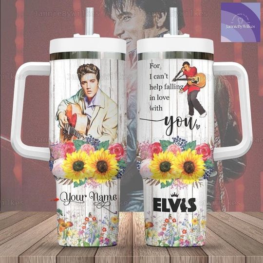 Custom Elvis Presley 40oz Tumbler, King Of Rock And Roll Tumbler Cup, Elvis Merch Gifts, Elvis Floral Stainless Tumbler, Gifts For Her
