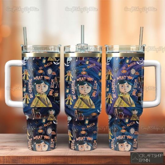 Discover Coraline Doll 40oz Tumbler, Button Eyes Doll Tumbler, Coraline Jones Stainless Tumbler, Caroline Eyes Tumbler, Coraline Horror Tumbler