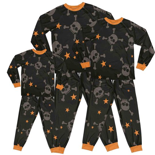 Halloween family matching pajamas. Skull and star print. Long sleeve. Night party costume