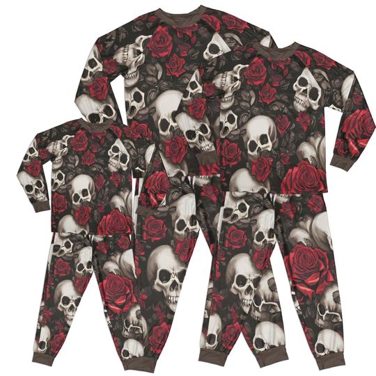 Wild roses and skull. Gothic costumes. Family matching pajamas. Pets bandana