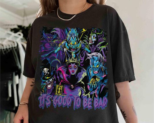 Retro Disney Villains It's Good To Be Bad T-shirt, Evil Queen, Maleficent, Scar, Hades, Chernabog, Disneyland Halloween Family 2024 Trip