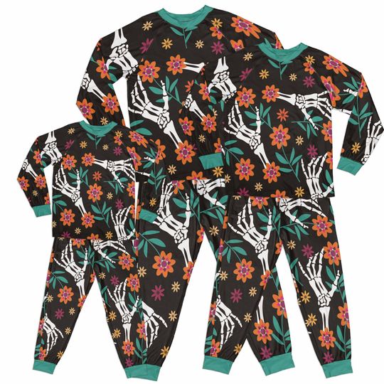 Discover Halloween family matching outfits. Dead hand and flowers print. Night party costume