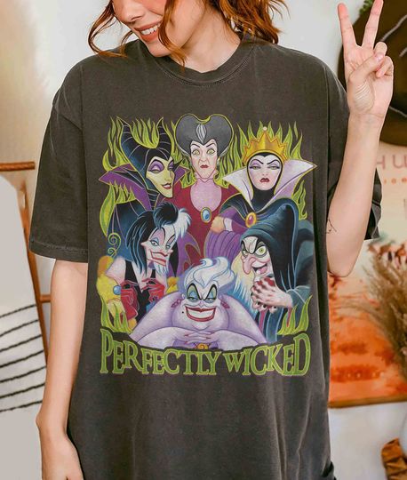 Discover Retro Perfectly Wicked Halloween Villains Shirt, Disney Villains Characters Shirt, Bad Witches Shirt, Mickey Not So Scary Halloween Party