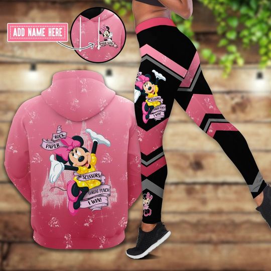 Custom Minnie Mouse Hoodie And Leggings, Rock Paper Scissors Throat Punch I Win Shirt, Disney Castle Hoodie, Cute Cartoon Movie Hoodie