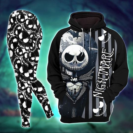 Halloween Jack Skellington Hoodie And Leggings, Custom Nightmare Hoodie, Halloween Movie Hoodie, Jack And Sally Shirt, Yoga Pants Women