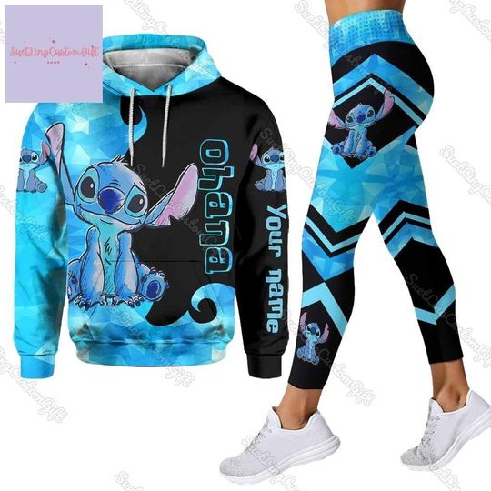 Custom Disney Stitch Hoodie And Leggings, Ohana Means Family Shirt, Lilo And Stitch Shirt, Women Leggings, Cartoon Shirt, Stitch Gifts
