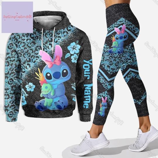 Discover Cute Disney Stitch Hoodie And Leggings, Custom Stitch Hoodie, Stitch Leggings For Women, Stitch Leopard Hoodie, Lilo And Stitch Shirt
