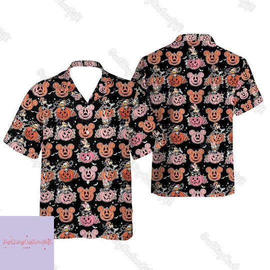 Disney Mickey Skeleton Pumpkin Halloween Hawaiian Shirt, Mickey And Friends Button Shirt, Disneyland Hawaii Shirt, Magic Kingdom Shirt