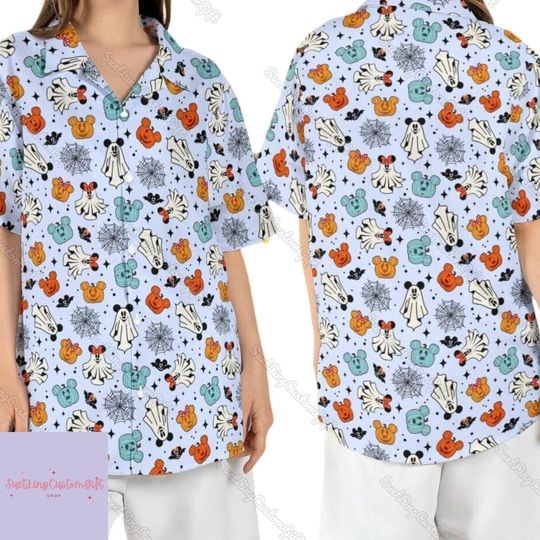 Discover Spooky Mickey Halloween Ghost Pumpkin Hawaiian Shirt, Disney Boo Aloha Shirt, Mickey Mouse Button Shirt, Disneyworld Hawaii Shirt