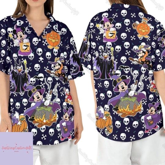 Mickey Mouse Halloween Hawaiian Shirt, Minnie Daisy Witch Maleficent Hawaii Shirt, Halloween Party Gift, Magic Kingdom Pumpkin Shirt