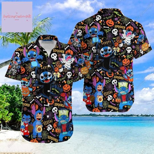 Discover Halloween Gifts, Stitch Button Shirt, Stitch Hawaiian Shirt, Lilo And Stitch Shirt, Disney Halloween Movie Shirt, Stitch Lover Gifts