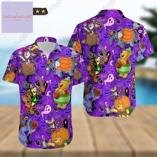Halloween Pooh And Friends Button Shirt, Disney Winnie The Pooh Hawaiian Shirt, Disneyword Shirt, Pooh Bear Aloha Shirt, Movie Shirt