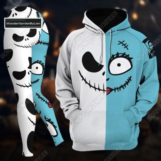 Halloween Jack And Sally Hoodie Legging, Jack Skellington Yoga Legging, Horror Character Shirt Pants, Disney King Queen Women Leggings