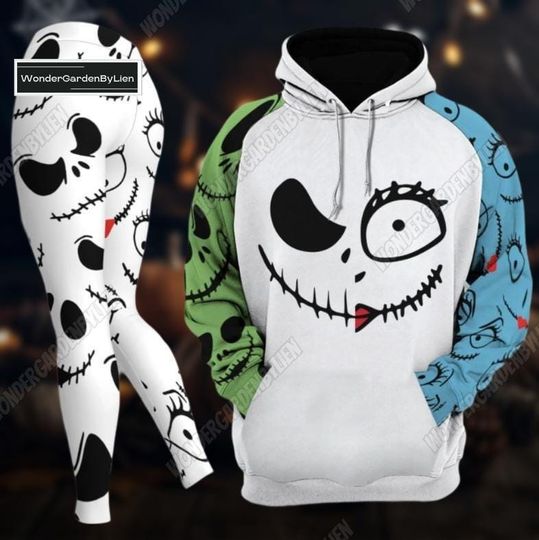 Halloween Skellington Hoodie Legging, Jack Love Sally Couple Hoodie, Nightmare Before Christmas, Horror Character Halloween, Spooky Mov