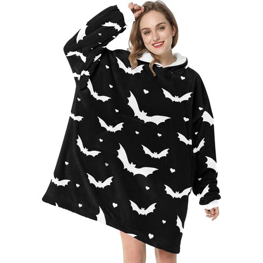 Discover Black Bats Spooky Halloween Theme Blanket Hooded Jumper Hoodie Winter Oversized