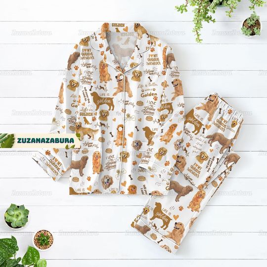 Discover Golden Retriever Pajamas Set, Golden Retriever Shirt, Golden Retriever Pajamas
