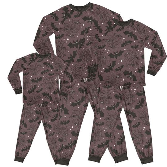 Unisex night party pajama. Halloween theme. Black bats and spider