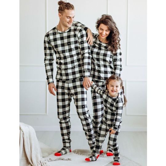 Discover Black & White Christmas Family Matching Pajamas, Family Loungewear,Family Sleepwear