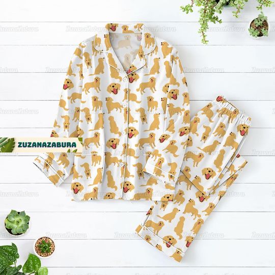 Discover Golden Pajamas Set, Golden Retriever Shirt, Golden Retriever Pajamas, Dog Pajamas