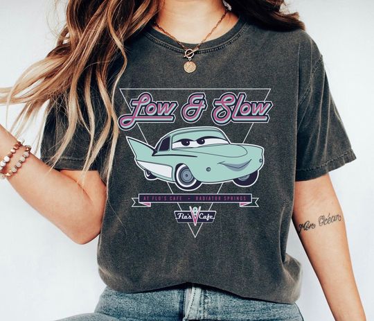 Discover Flo Low & Slow at Flos V8 Caf Shirt, Cars Movie T-shirt, Racer Tee, Disney Family Vacation, Disneyland Trip