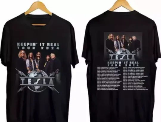 tesla band keepin it real u s tour 2024 tesla 2024 concert t-shirt
