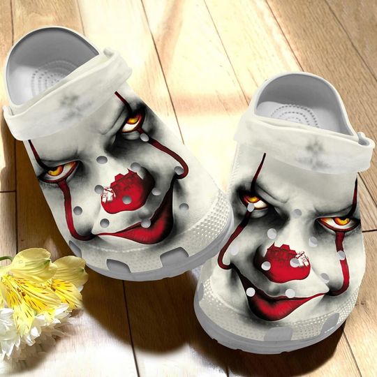 Halloween Clown Pennywise Face Clogs, IT Horror Movie Sandals, Scary Character Summer Sneakers, Spooky Movie Slippers, The Series Fan