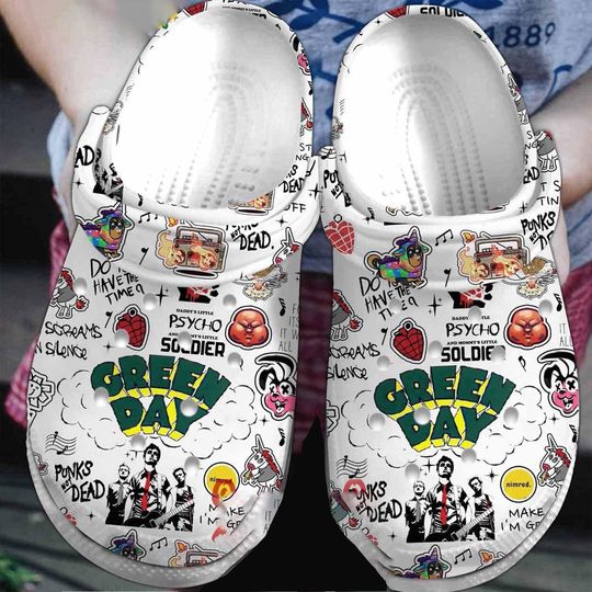 Greenday Band Clogs, Greenday Punk Not Dead Sneakers, The Saviors Tour Sandals, Smashing Pumpkins Concert, Rock Band Graphic Slippers