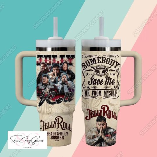 Halloween Jelly Roll 40oz Tumbler, The Beautiful Broken Tour 2024, Gift For Concert Jelly Roll, Rock Roll Cowboy, Country Music Concert Gift