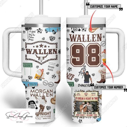 Wallen Western 40 Oz Tumbler, One Night At A Time World Tour Tumbler With Straw, Country Music Fan Gift, Wallen 98 Stainless Tumbler