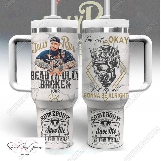 HKH282408A01 Jelly Roll 40oz Tumbler, Somebody Save Me Tumbler With Straw, Country Music Fan Gift, Jelly Roll Lyrics, Gift For Concert