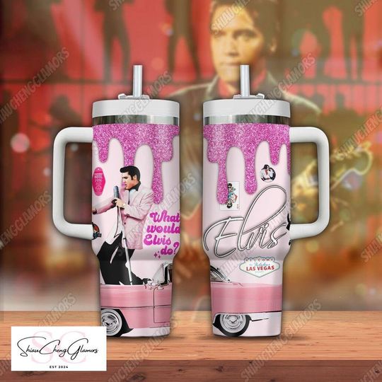 Discover Elvis Presley Tumbler 40oz, What Would Elvis Do Tumbler With Handle And Straw, Elvis King Coffee Tumbler, Rock And Roll Stainless Tumbl