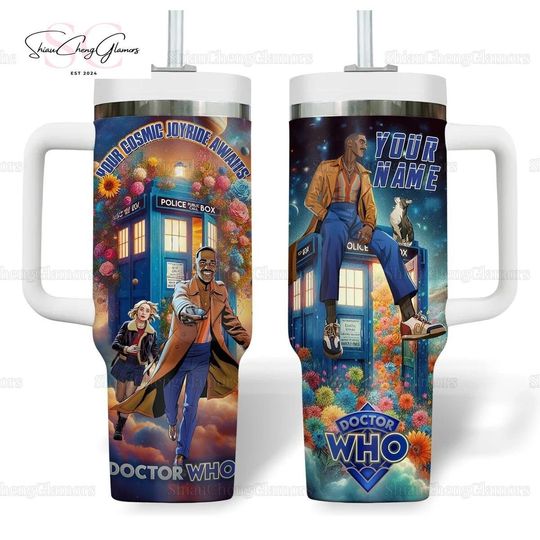 Halloween Doctor Who 40Oz Tumbler, Police Box Starry Night Stainless Tumbler, Dr Who Fan Gift, Movie Series Tumbler With Straw