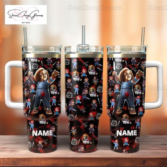 Halloween Chucky 40oz Tumbler, Chucky Doll Tumblers Cups, Child's Play Stainless Steel Tumbler, Tumbler With Straw, Horror Movie Gift