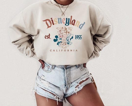 Discover Retro Mickey And Friends Disneyland Est 1955 Sweatshirt, Disneyland Shirt
