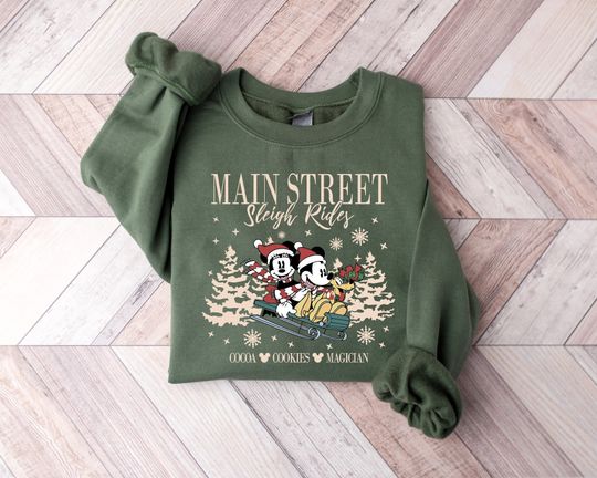 Discover Retro Mickey Minnie Main Street Sleigh Rides Sweatshirts, Disney Christmas Sweatshirt