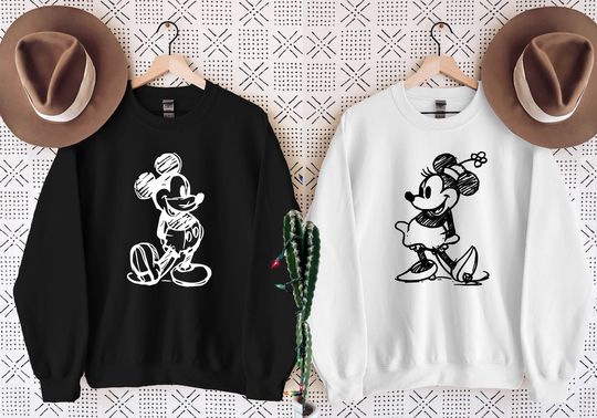 Discover Vintage Mickey Minnie Sweatshirt, Mickey Sketch, Minnie Sketch, Vintage Mickey Minnie