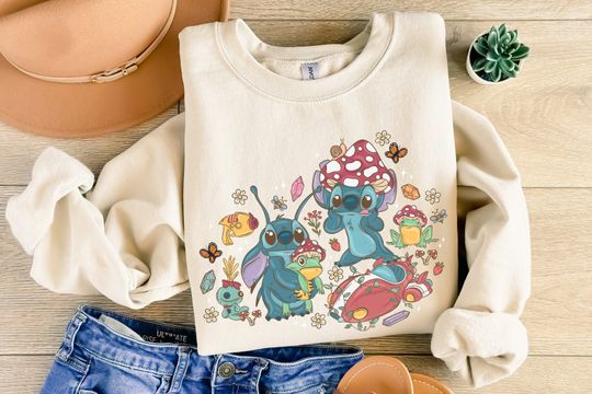 Discover Stitch Cottagecore Sweatshirt, Disney Cottagecore Hoodie, Mushroom Stitch Sweatshirt