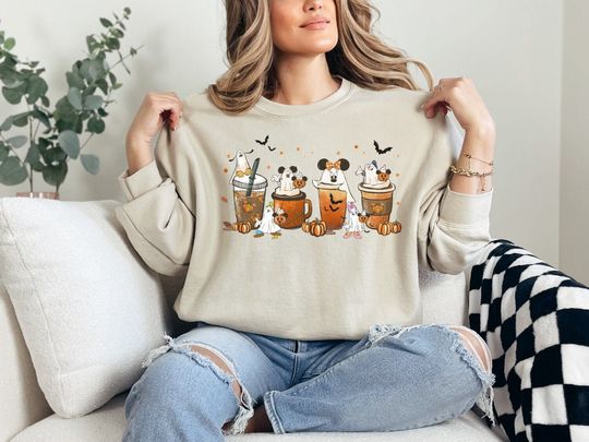 Discover Disney Coffee Latte Sweatshirt, Halloween Coffee Cup Sweatshirt, Coffee Sweatshirt