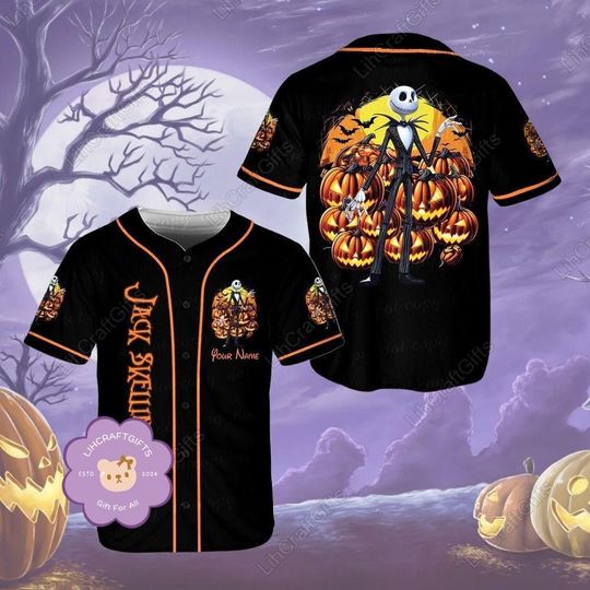 Halloween Disney Nightmare Baseball Jersey, Jack Skellington Jersey Shirt, Horror Pumpkin Shirt