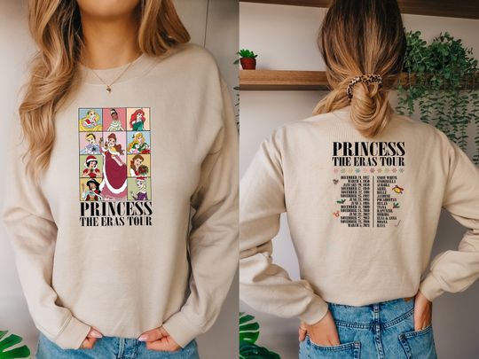 Discover Disney Princess Christmas Sweatshirt, Princess Eras Tour Double-Sided Shirt