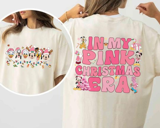 Retro 2-Sided Disney In My Pink Christmas Era  | Cute Mickey And Friends Xmas Sweatshirt