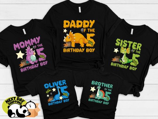 Discover Custom Dinosaur Family Birthday Party Shirt, Custom Dinosaur Birthday Boy Shirt, T-Rex Birthday Boy Shirt, Personalized Birthday Boy Shirt