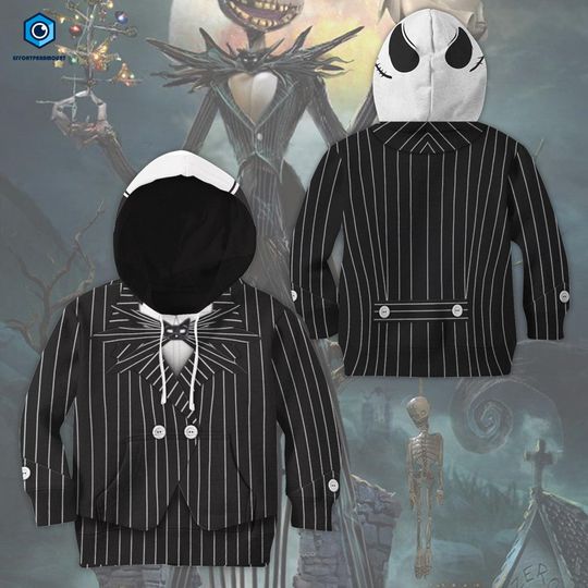 Discover All Over Print Jack Skellington Hoodie Shirt | Jack Skellington Cosplay Outfit | Nightmare Before Christmas Hoodie