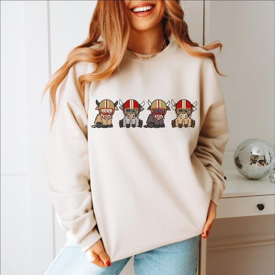 Custom Buffalo Highland Cow Football Sweatshirt, Custom Highland Cow Football Sweatshirt, Sunday Football, College Football