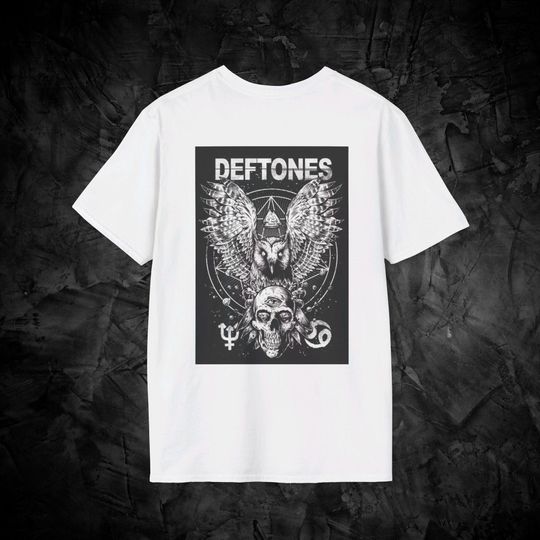 Deftone Inspired Skull and Owl T-Shirt - Alternative Metal Band Tee, Dark Aesthetic, Rock Music Apparel, Edgy Design, Unisex Tee